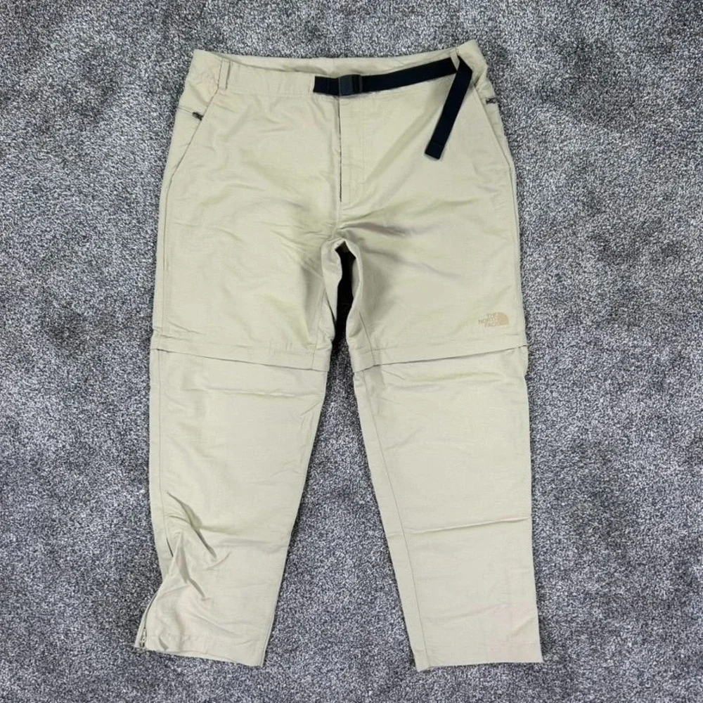 The North Face Convertible Hiking Pants Mens 38 Beige Integrated Belt Outdoors